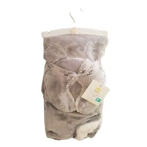 NEW Lullaby Baby Luxury 2 Piece Set Gray Dinosaur Sherpa Blanket  & Neck Pillow